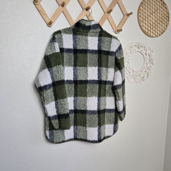 Madewell (Re)sourced Sherpa Popover Tunic Jacket in Plaid Olive Surplus Size S - Picture 10 of 16